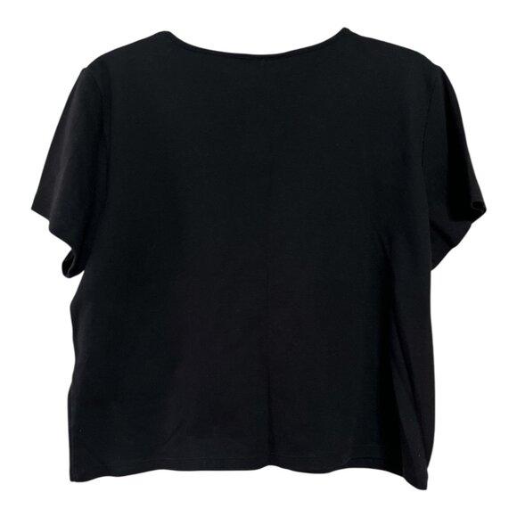 Alfred Dunner Petite XL Women’s Black Short Sleeve Top – Lattice Collar with Woo - Picture 6 of 7